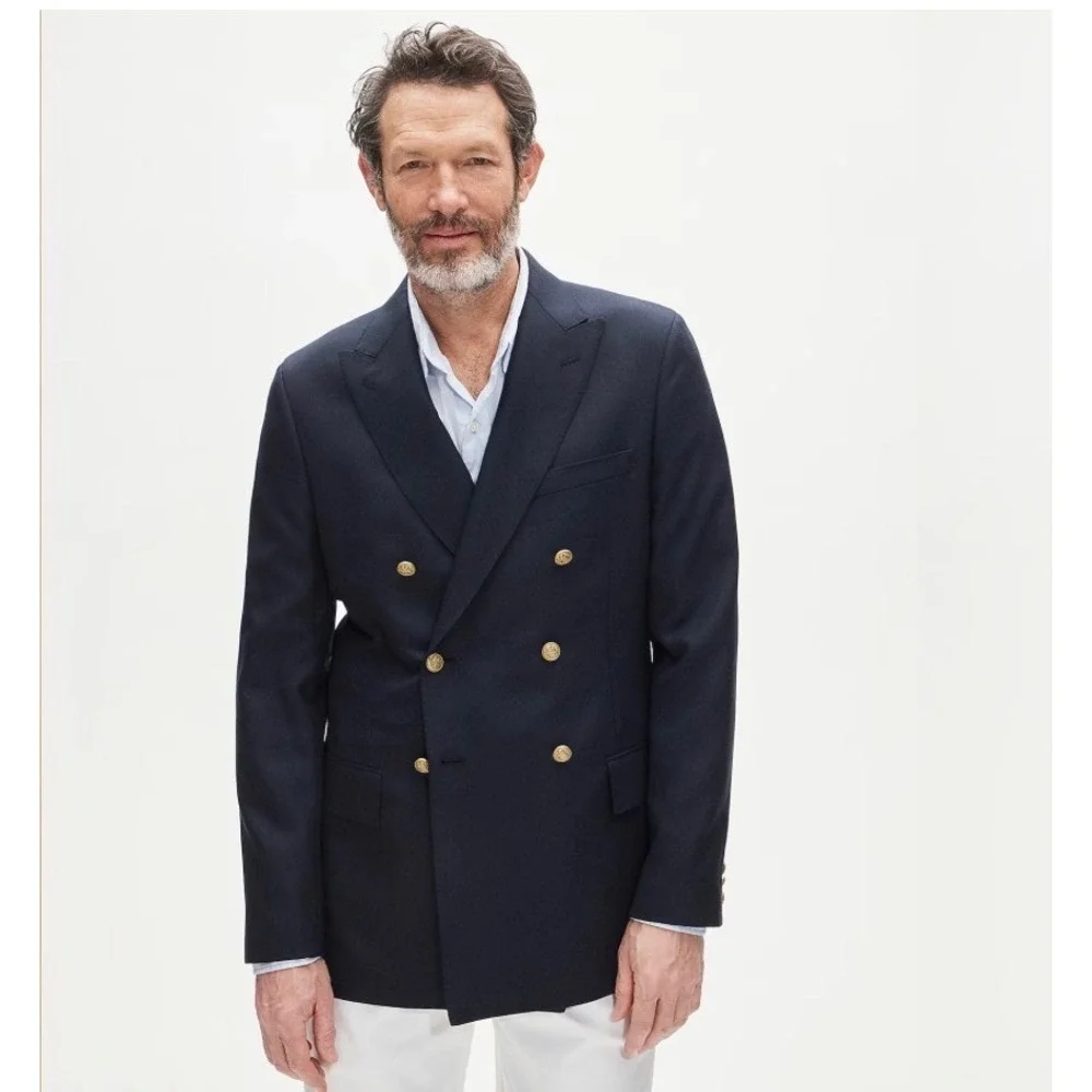 J.Crew Men 40R Blazer Navy William Halstead Wool Double Breasted Gold Button NEW